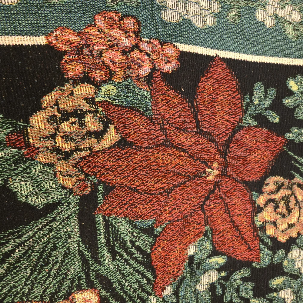 Festive Vintage Holiday Throw Blanket – Poinsettia & Pine – 60